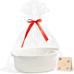 리본과 가방이 달린 빈 부활절 바구니용 작은 직조 선물 내구성 있는 귀여운 12 X 8 5 밧줄 흰색