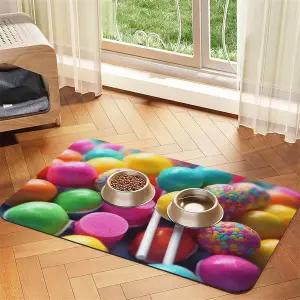 컬러풀 캔디 반려동물 사료 매트 30x45cm 흡수성 가죽 반려견 논슬립 고양이와 위한 퀵 드라이 플레이스