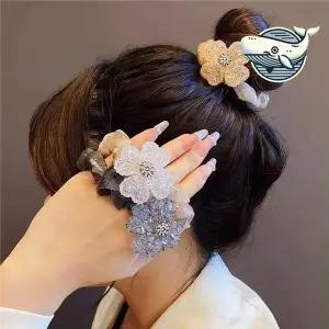 여성용 플라워 헤어끈 실크 니트 헤어 액세서리