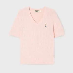 [후아유](의정부점)Steve V-neck Cable Short Sleeve Sweater WHKAG2411F