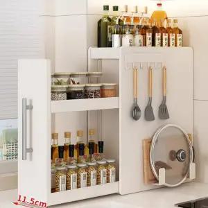 양념 수납장 정리대 조미료 크림화이트 슬라이딩 틈새 선반장 캐비닛 탄소강 유백색 싱크대