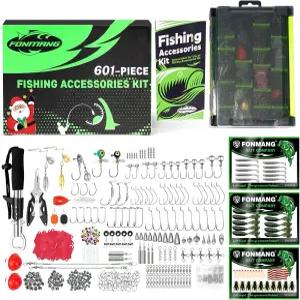 낚시 장비 가 포함된 FONMANG 601피스 태클 박스 [2025 크리스마스 한정판] 남성용 선물 태클이 미끼 후크