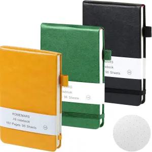 HOMEMARS 작은 노트북 포켓 노트 패드 3팩 A6 점선 3.74인치 x 5.83인치 가죽 블랙 그린 옐로우 각