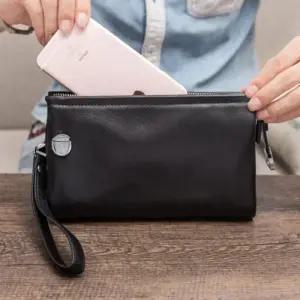 [옷자락]남자 출근룩 레더 미니멀리즘 사업가 클러치 지갑 검정 가방