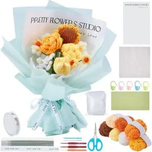 BEUNITONE 크로셰 꽃다발 키트 꽃 액세서리 및 설명서가 포함된 해바라기 공예 생일 파티 어머니의 날