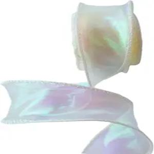 꽃다발용 4롤 10야드 이리데센트 시어 와이어 오르간자 리본 쉬머 쉬폰 컬링 발렌타인 결혼식 크리스마스