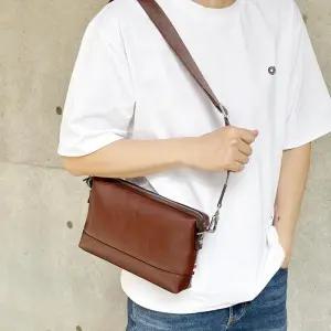 [옷자락]남자 탄탄가죽 지퍼 사각 탈부착끈 클러치 크로스백