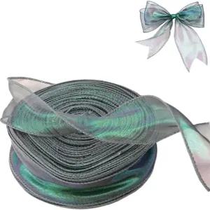 이리데센트 리본 와이드 1.57인치*50야드의 반짝임 그린 쉬폰 결혼식 꽃다발용 패브릭 선물 포장 파티 장식
