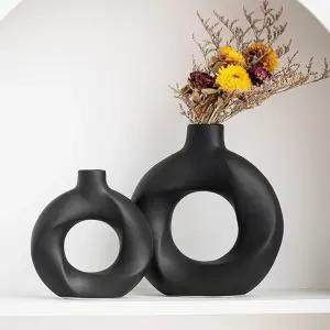 도넛 세라믹 꽃병 세트 2 노르딕 모던 홀로우 장식용 에스테틱 플라워 가정용 테이블 중앙 조각 웨딩