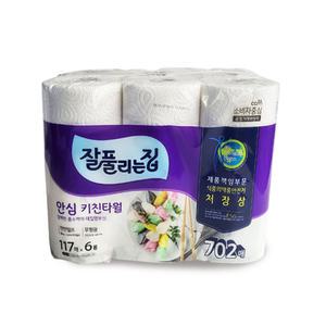 DFANO 잘풀리는집 안심 키친타월 117매X6롤 강력한 흡수력 무형광 엠보싱