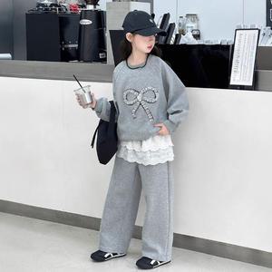 아동복 여아 큐빅리본 맨투맨 세트 초등학생 주니어의류 1577