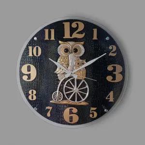 행운자전거 부엉이 블랙 인테리어 무소음 벽시계 37cm부엉이시계 개업선물