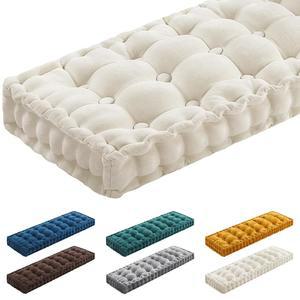 실내 가구용 Geelin 48x18 인치 벤치 쿠션 nille Velvet 베이지 버튼 터프티드 두꺼운 시트 패드 매트 메모리 폼 거실 파티오 현관 그네용 창문 바닥 소파 의자