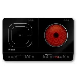 키친아트 최대화력 2000W 인덕션+하이라이트 전기레인지_2구 블랙 가정용 캠핑장 야외용