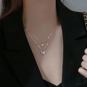 레이어드 여성 목걸이 펜던트 나비 목걸이 두줄 체인 데일리