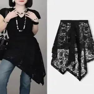 여성 스팽글 랩스커트 라인댄스복 메쉬 레이스 언발란스