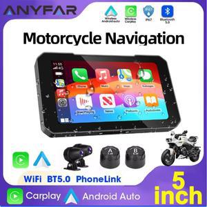 5인치 터치스크린 바이크 오토바이 카플레이 스크린 듀얼 카메라 녹화 지원 무선 및 안드로이드 오토 IP67