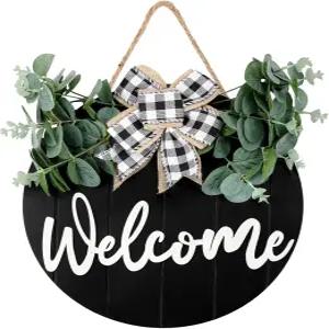 3D 현관문 환영 화환 - 농가 표지판 홈 데코용 세로 오목 줄무늬 나무 블랙 집들이 선물