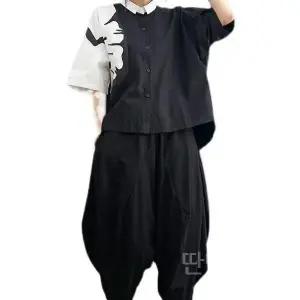 여자생활한복투피스 와이드 반바지 면마 빅사이즈 캐주얼 루즈핏 여자 린넨 생활한복 중년