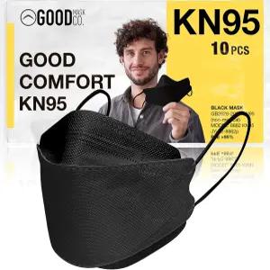 굿 마스크 주식회사 컴포트 KN95 페이스 일회용 접이식 필터 효율 95 편안한 벌크 10팩 블랙