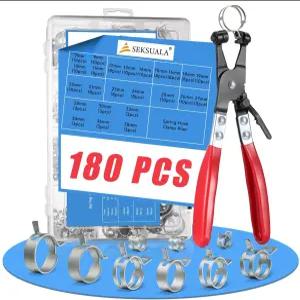180Pcs 5/16인치 1-1/2인치 7-38mm 24사이즈 스프링 밴드 호스 클램프 모음 키트 스위블 플랫 플라이어