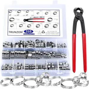 310pcs 16 사이즈 싱글 이어 호스 클램프 5.3-36.1mm 304 스테인리스 스틸 크림프 자동차 파이프 배관