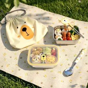 [키친유]베어 유아 스텐 사각 2단 도시락통 가방 세트 어린이 초등 어린이집 소풍 도시락 용기