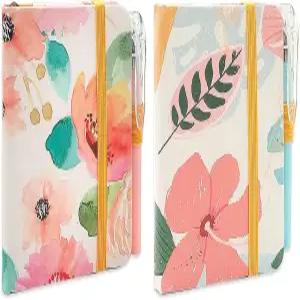 iecanda 2팩 A7 귀여운 하드커버 노트북 타임 플래너 포켓 펜이 달린 미니 작은 여대생 사무실 다이어리