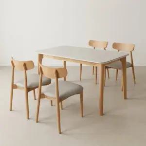 스코나 클라시 포세린 세라믹 원목 1400 4인 식탁 세트(원목의자4개)