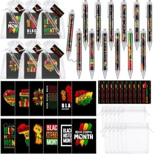 LawnIdyl 36 세트 흑인 역사의 달 선물 미니 메모장 펜 북마크 파티 여성 남성 용품 장식 포켓 저널 볼펜
