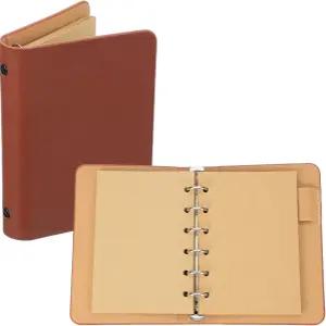 파티킬 6 링 바인더 커버 A7 크래프트 가죽 노트북 미니 리필 가능 루즈 개인 플래너 50매 브라운