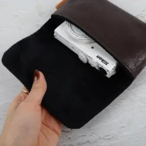 소 브라운 인조가죽 디카 파우치 보관 케이스 소형 주머니 수납 가방 카메라 휴대용보호 카메라용 이너백