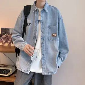 샤오원샵 남성용 캐주얼 데님 키작남 워싱 셔츠 봄가을 긴팔 꾹3