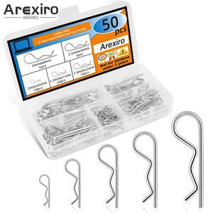 50개 코터핀 조합 키트 헤비듀티 R-클립 하드웨어 핀 스프링 패스너 트레일러 잠금용 행잉