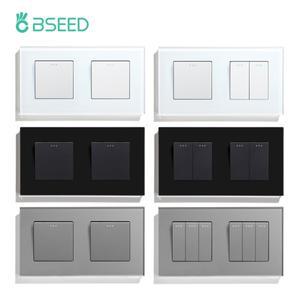 BSEED 더블 1/2/3Gang 벽 조명 스위치 1Way 기계식 버튼 On Off 유리 패널 EU 표준 157mm