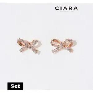 [씨아라][귀걸이 목걸이SET] CIARA 14K Chieri 샤이닝라인 리본