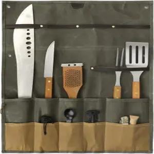 투르본 야외 캠핑 걸이 도구 롤백 캔버스 식기 파우치 탈착식 캠프 바비큐 디너웨어 조리기구용 다용도