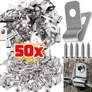 50/10세트 컴팩트 와이어 펜스 마운팅 클립 R자형 케이블 클램프 스테인리스 스틸 펜싱 관리 하네스 고정