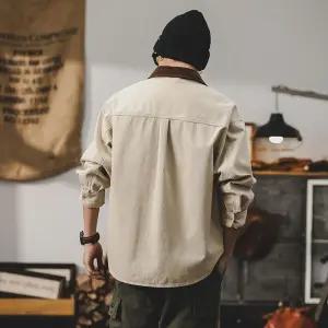 호크아이 남자 빈티지 가을 솔리드 아우터 데일리룩 긴팔 사파리 카고 점퍼 루즈핏 셔츠 KUK3