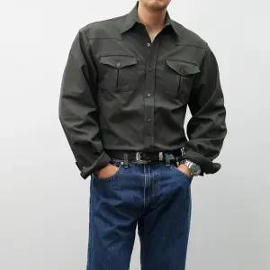 [옷자락]남자 머슬핏 아메카지 투포켓 카라넥 가을긴팔 셔츠