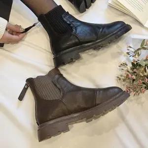 [마이시크]MO-R906 여자 밴딩 지퍼 통굽 워커 부츠 3.5cm