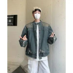 타노스여자 데일리룩 자켓 데님 빈티지 워싱 코트 커플 하이웨스트 와이드 엠보싱 야상 점퍼 KUK1