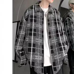 코아픽샵 남자 키작남 하프 코트 체크 아우터 봄가을 빈티지 시크 루즈핏 칼라 재킷 꾹3
