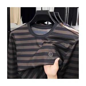 코아픽샵 남자 키작남 맨투맨 봄가을 긴팔 스트라이프 자수 트렌드 라운드 반팔 꾹2