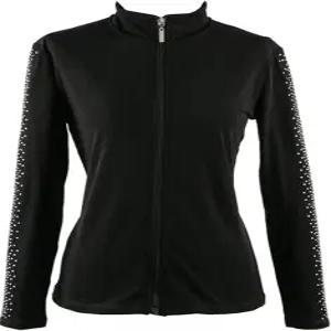 류후오 피겨 스케이팅 트레이닝복 재킷 여자 라인스톤 세로 스트라이프 블랙