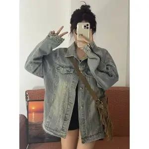 블랙팬서 점퍼 코디 봄가을 카고 루즈핏 빈티지항풍 상의 재킷 코트 워싱 여성 데님 빈티지 캐주얼 OPH3