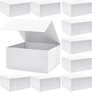 선물 생일 발렌타인데이 어버이날 크리스마스 기념일 포장용 접이식 뚜껑이 있는 흰색 대형 상자 10개