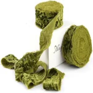 메이렐 1인치 이끼 그린 으깬 벨벳 리본 프레이드 엣지 손 찢어진 프린지 신부 부케 초대장 서약서 선물