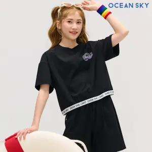 [오션스카이] 여아 쿨링 로고밴드 크롭 반팔 티셔츠-DBJG5884D03
