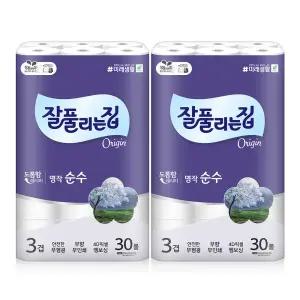 잘풀리는집 3겹 명작순수 30M 30롤 2팩 /휴지/화장지/키친타올